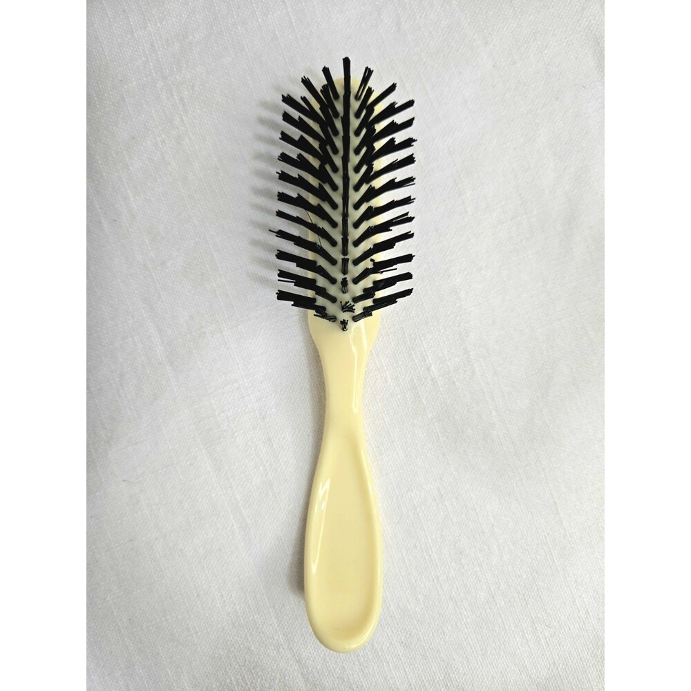 Vintage Unbranded Hair Brush Nylon Black Bristles 7” Cream Plastic Handle